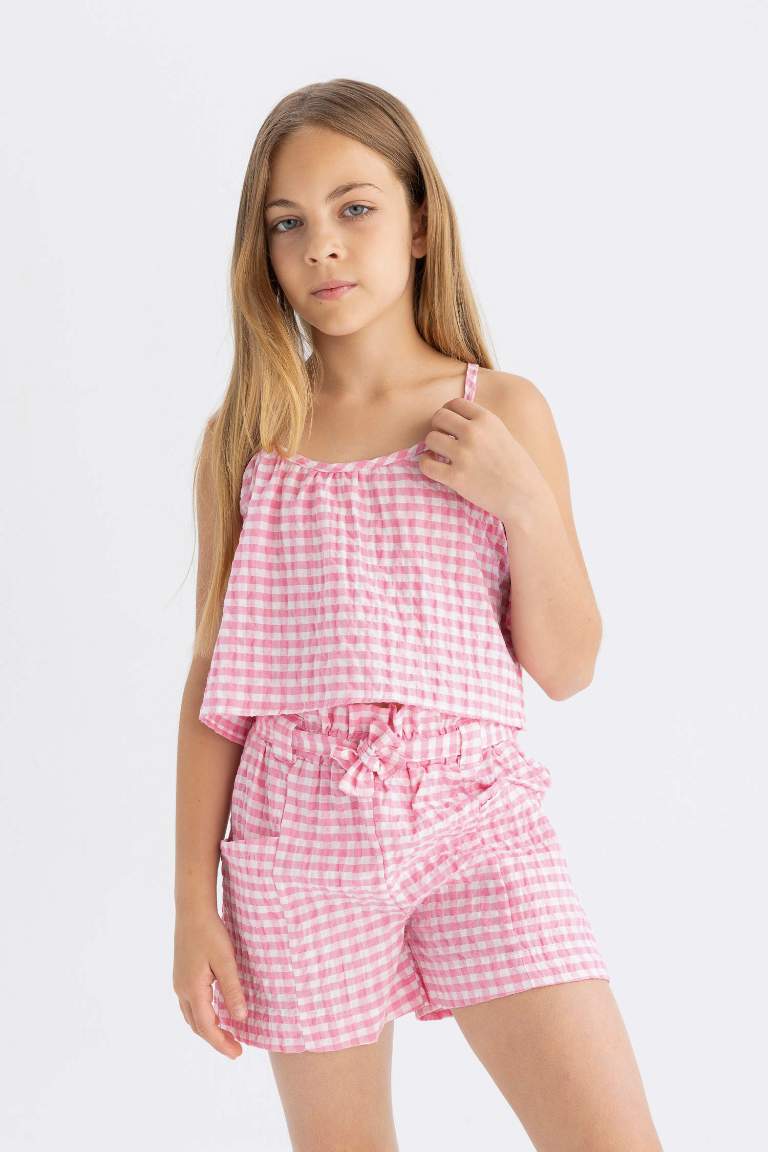 Girl Strappy Checked Blouse