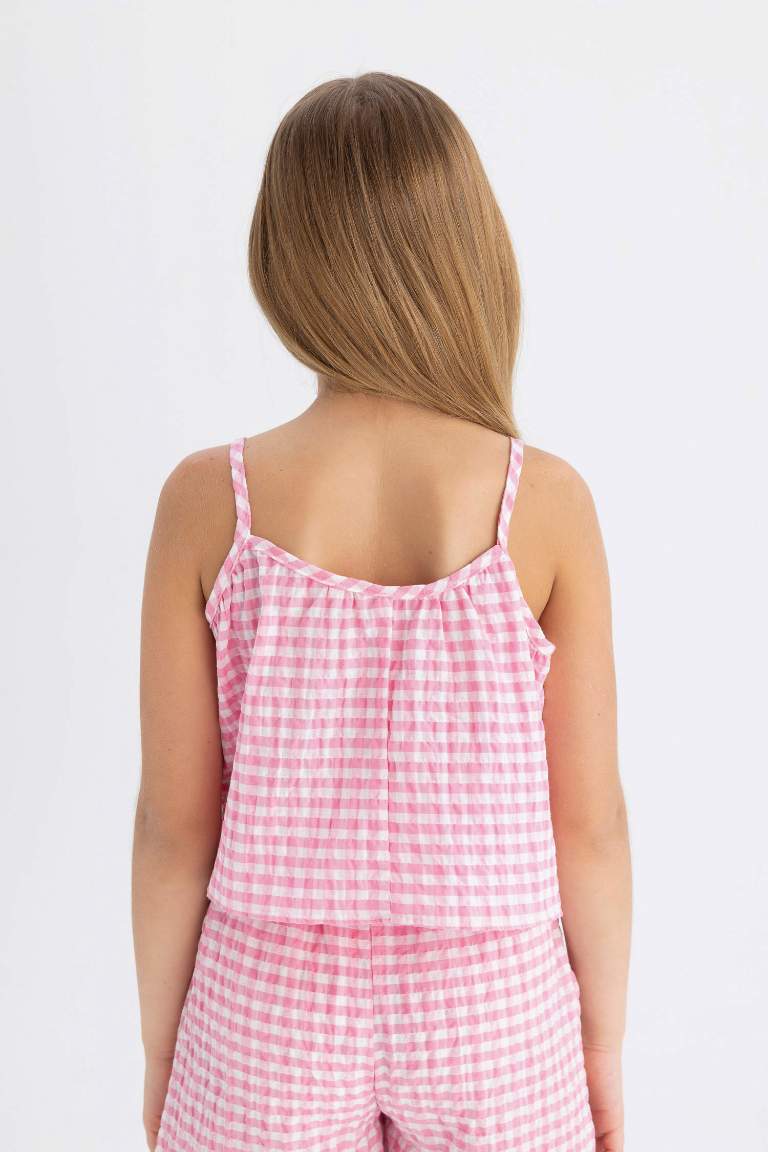 Girl Strappy Checked Blouse