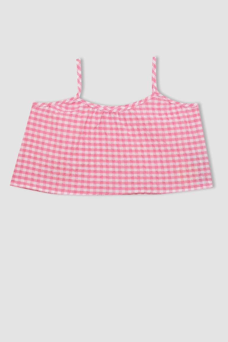 Girl Strappy Checked Blouse