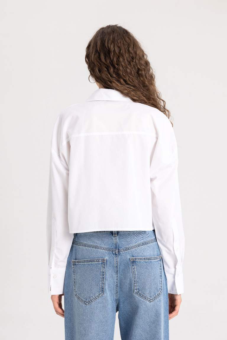 Poplin Basic Long Sleeve Crop Shirt