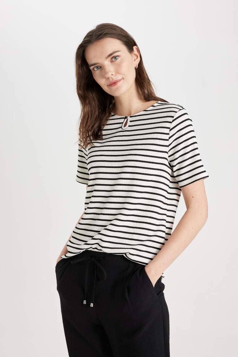 Regular Fit Crew Neck Striped Short Sleeve T-Shirt