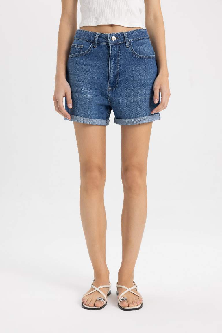 Short Jean Mom Fit Taille Haute pour Fille