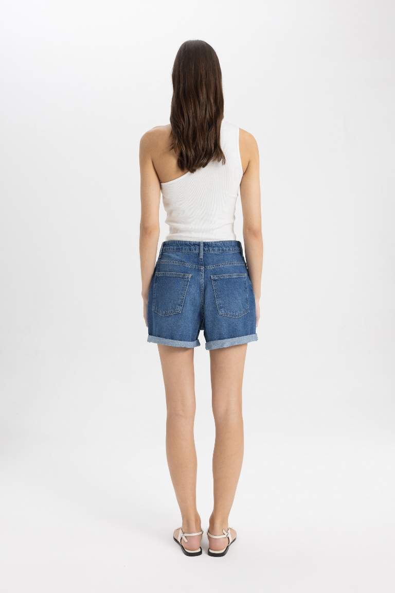 Short Jean Mom Fit Taille Haute pour Fille