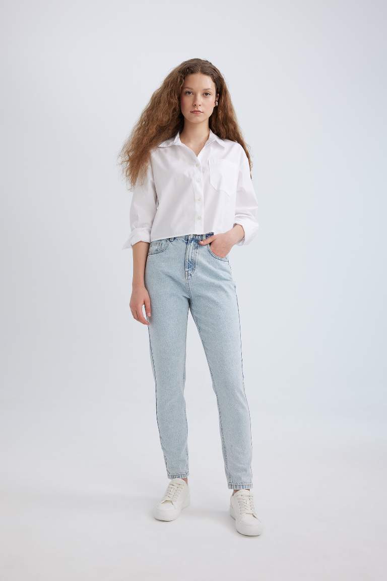 Pantalon Jean Mom Fit Taille Haute Et Longueur Cheville