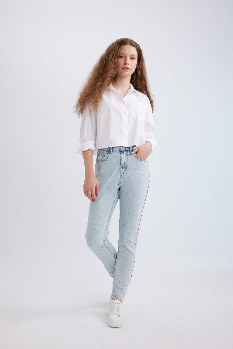 Pantalon Jean Mom Fit Taille Haute Et Longueur Cheville