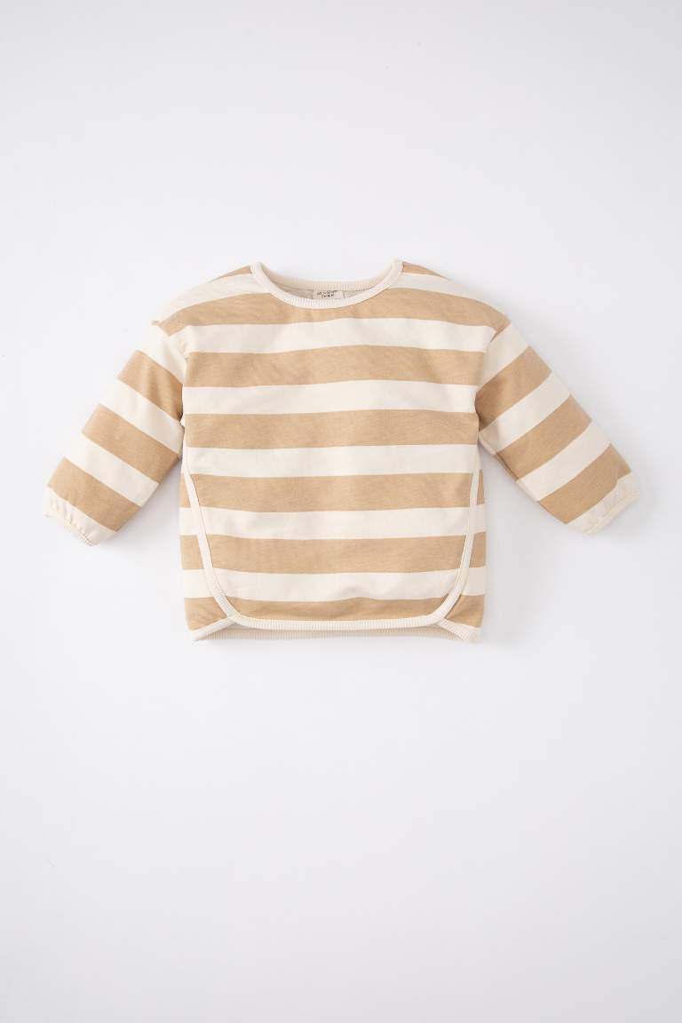 Baby Girl Regular Fit Crew Neck Striped Sweatshirt