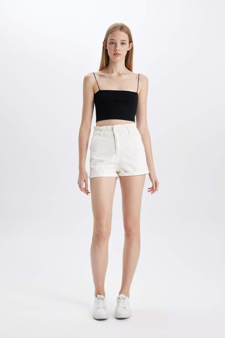 Paperbag High Waist Denim Shorts