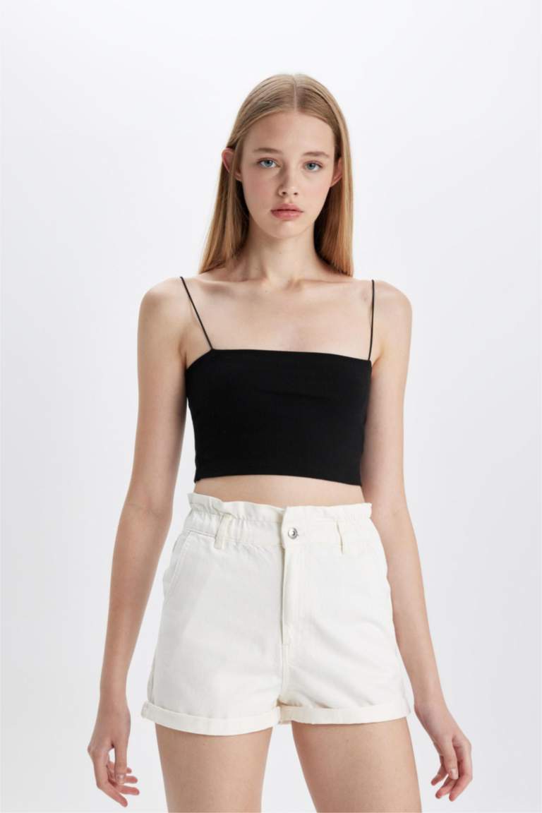 Paperbag High Waist Denim Shorts