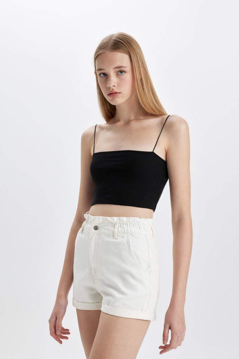 Paperbag High Waist Denim Shorts
