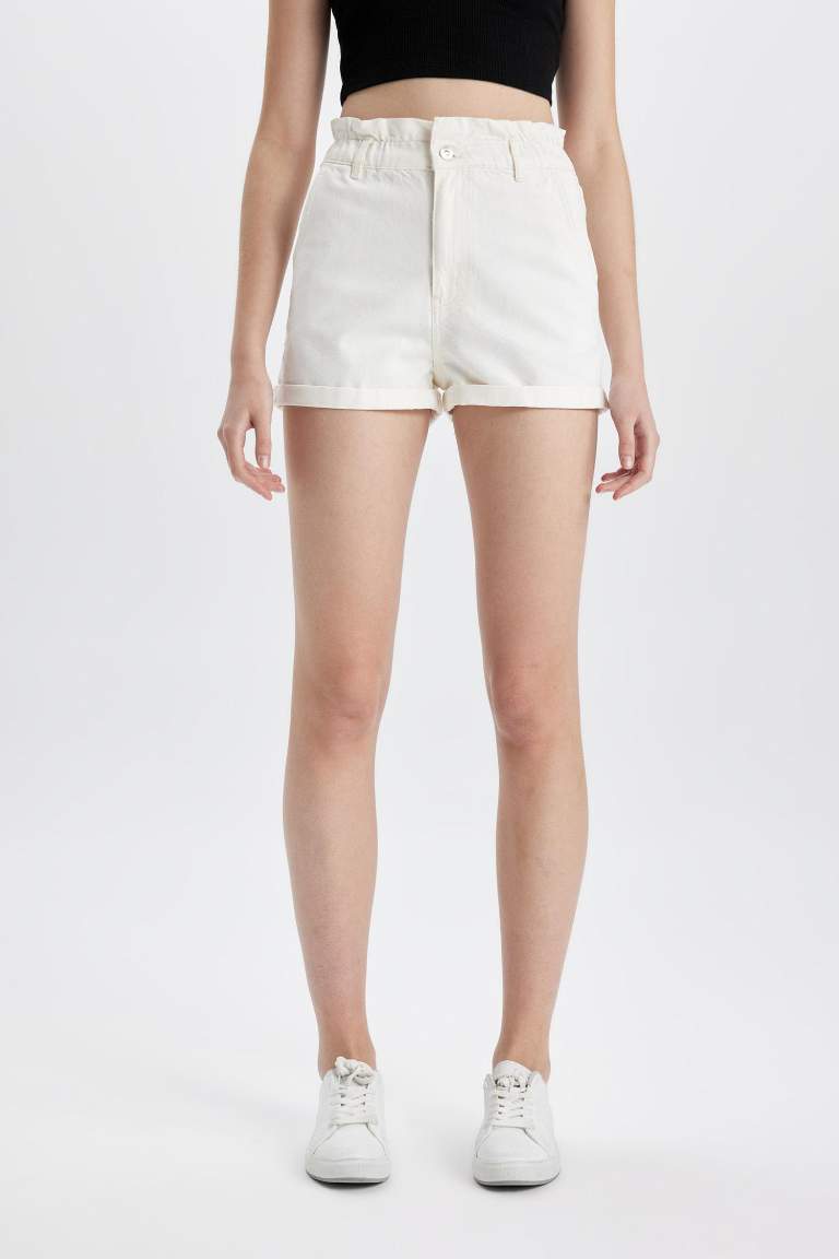 Paperbag High Waist Denim Shorts
