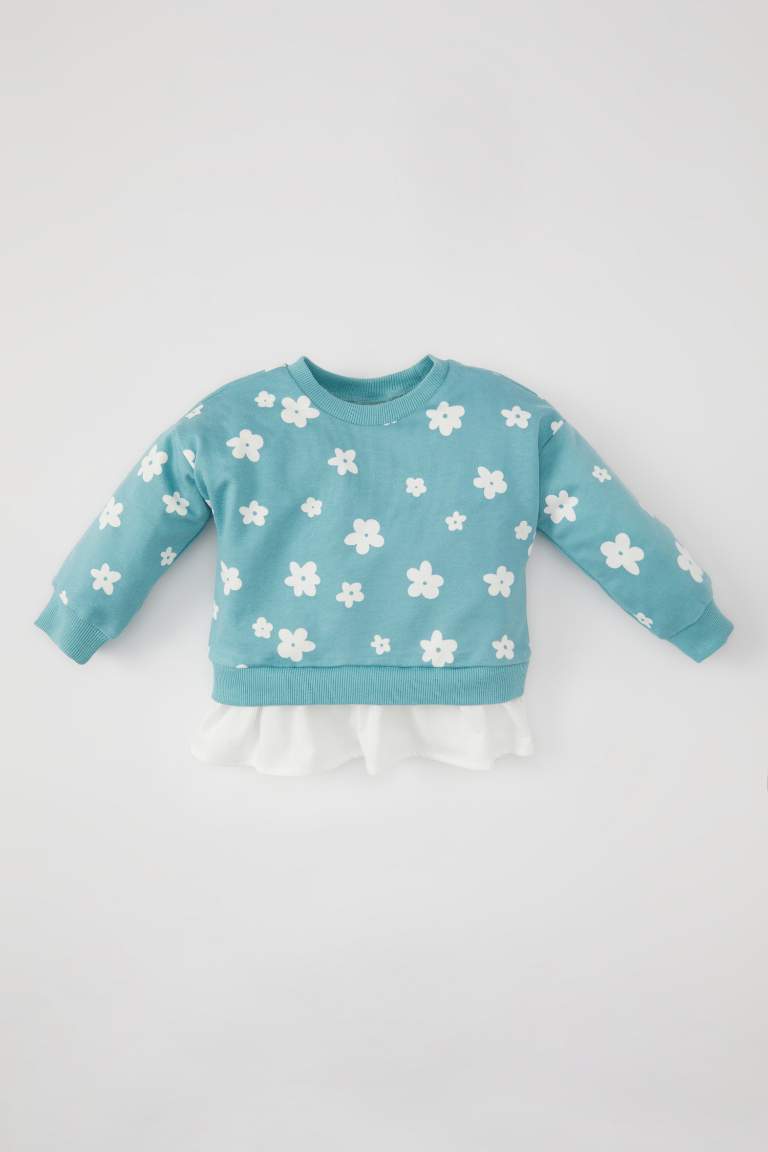 Sweatshirt à Col Rond Fleuri pour Bébé Fille