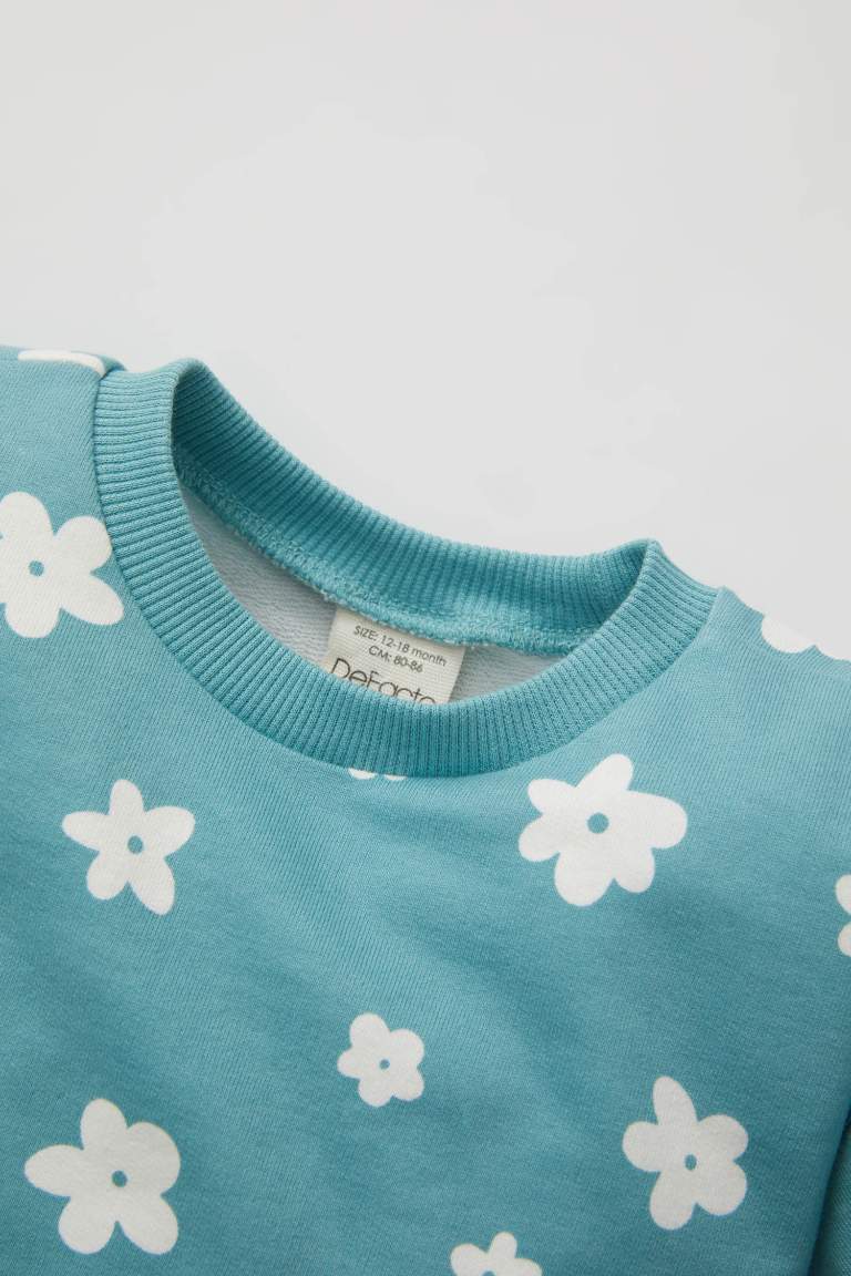 Sweatshirt à Col Rond Fleuri pour Bébé Fille