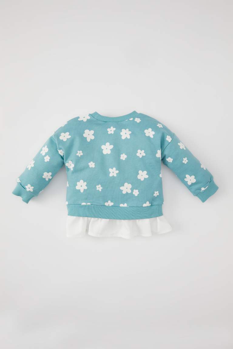 Sweatshirt à Col Rond Fleuri pour Bébé Fille