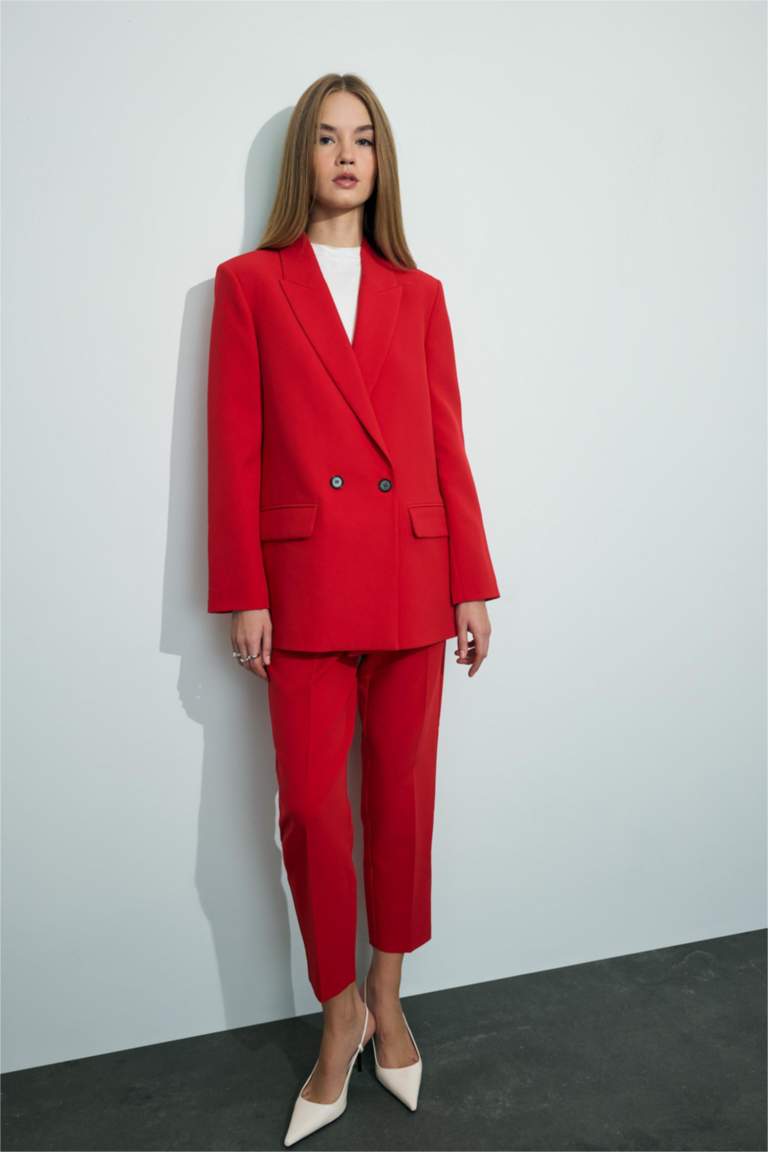 Oversize Geniş Kalıp Ceket Yaka Düğmeli Kırmızı Blazer Ceket
