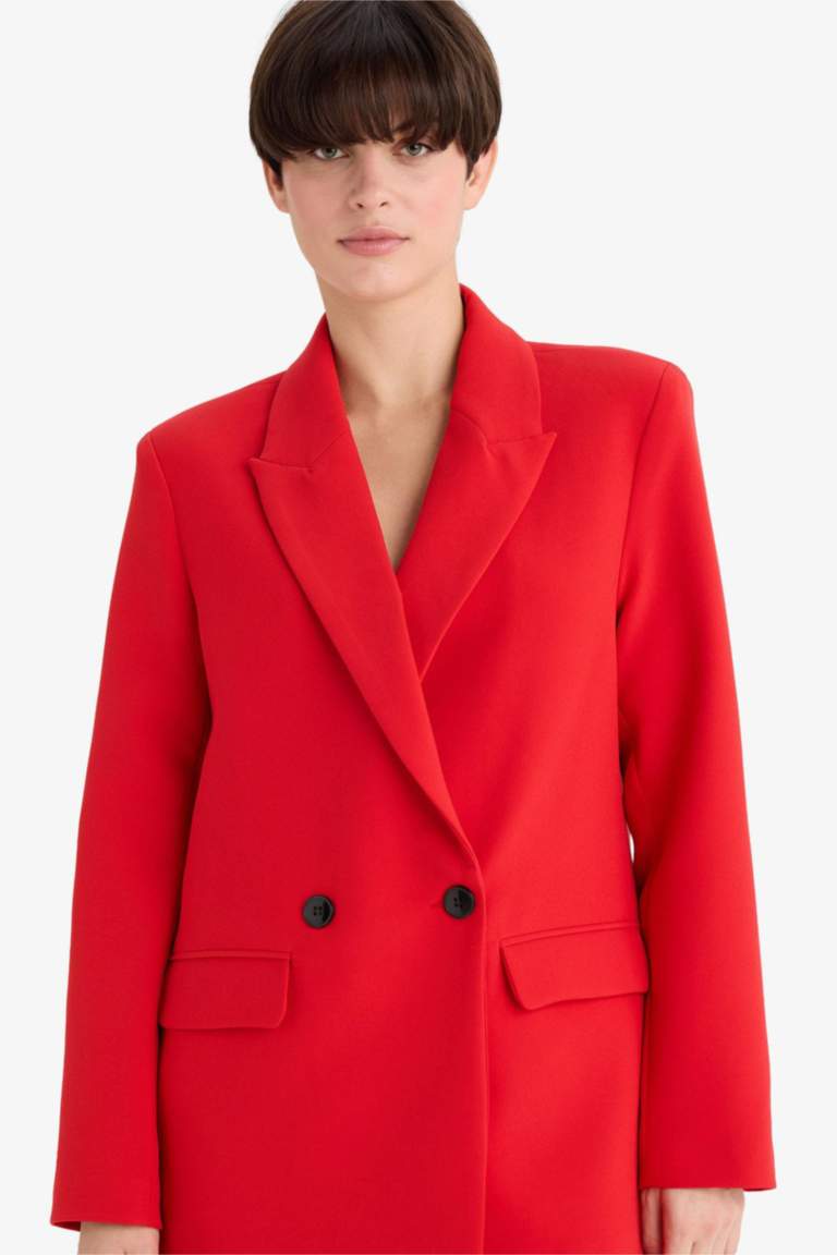 Oversize Geniş Kalıp Ceket Yaka Düğmeli Kırmızı Blazer Ceket