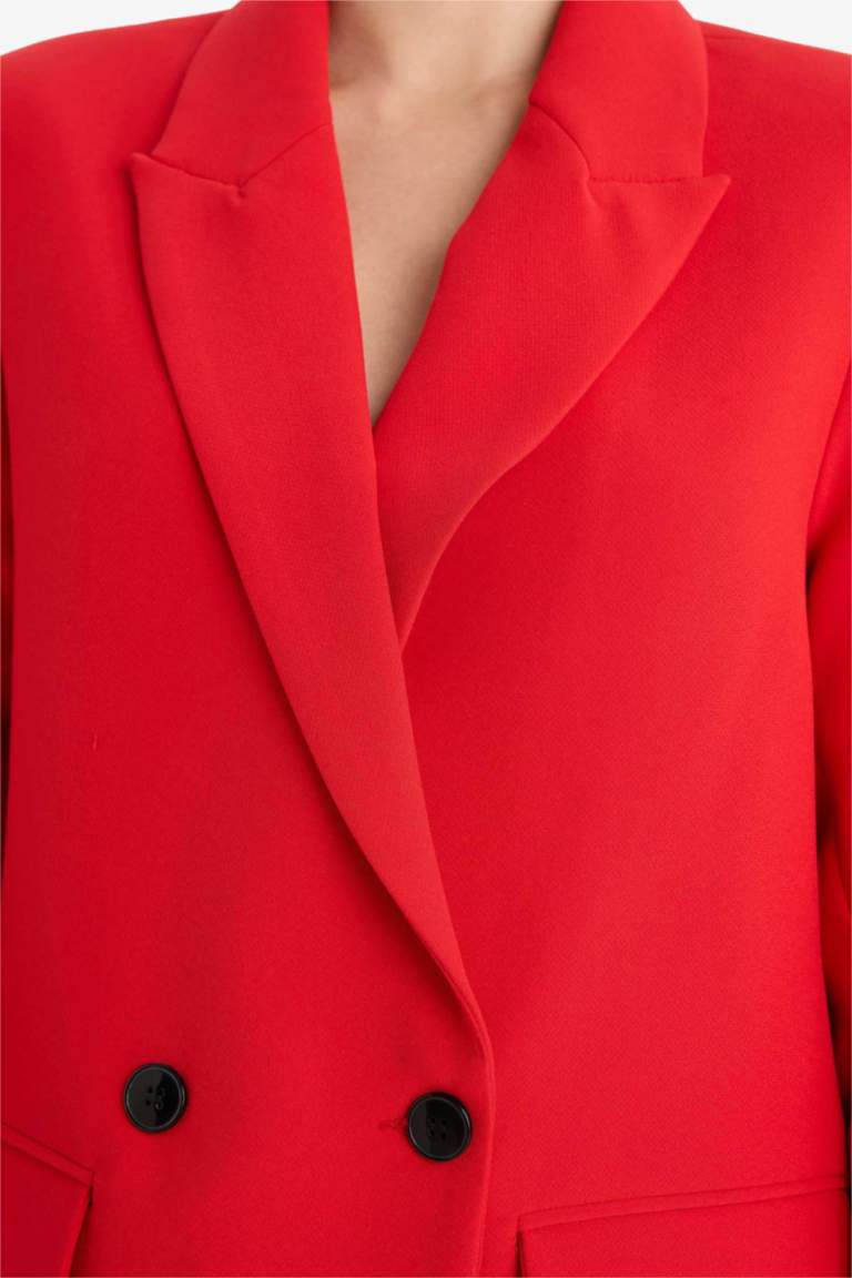 Oversize Geniş Kalıp Ceket Yaka Düğmeli Kırmızı Blazer Ceket