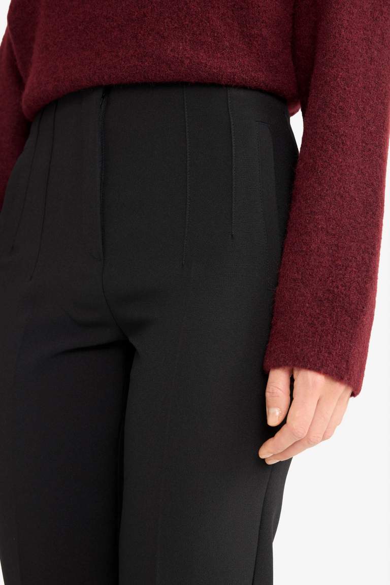 Crop Klasik Kumaş Pantolon Carrot Fit Fermuarlı Yüksek Bel Basic Düz Dar Paça