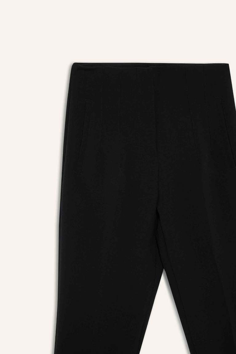 Crop Klasik Kumaş Pantolon Carrot Fit Fermuarlı Yüksek Bel Basic Düz Dar Paça