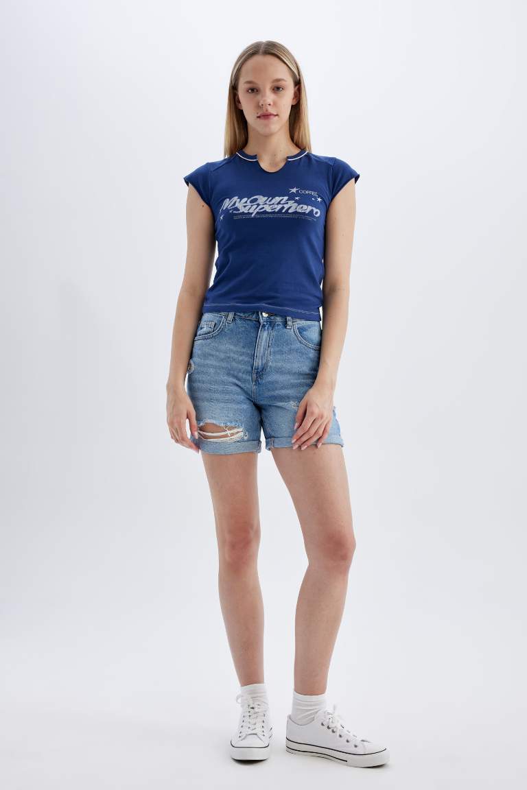 Boyfriend High Waist Fold-Ankle Jean Shorts