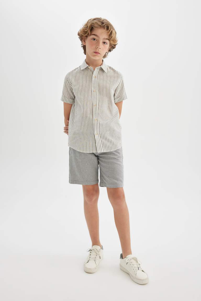 Boy's Regular Fit Polo Neck Linen Blend Shirt