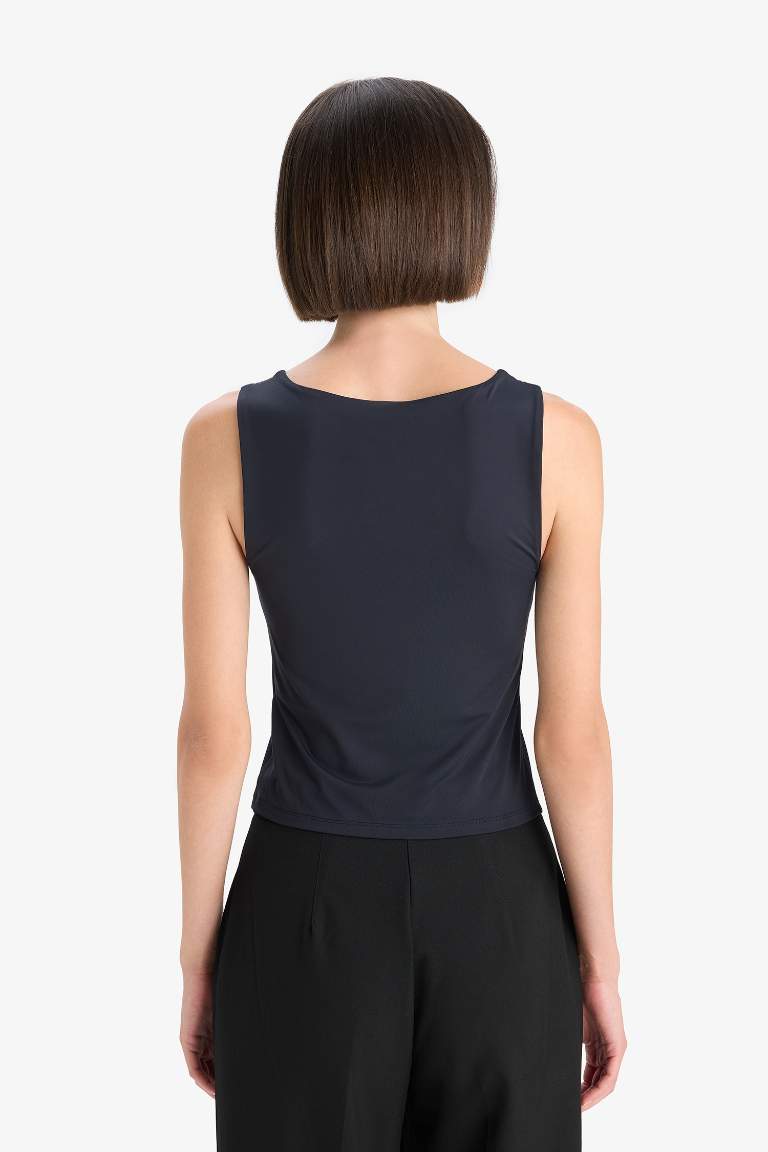 Slim Fit Dar Kesim Basic Düz Kare Yaka Atlet