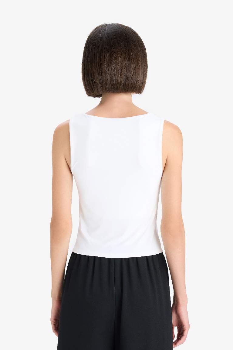Slim Fit Dar Kesim Basic Düz Kare Yaka Atlet