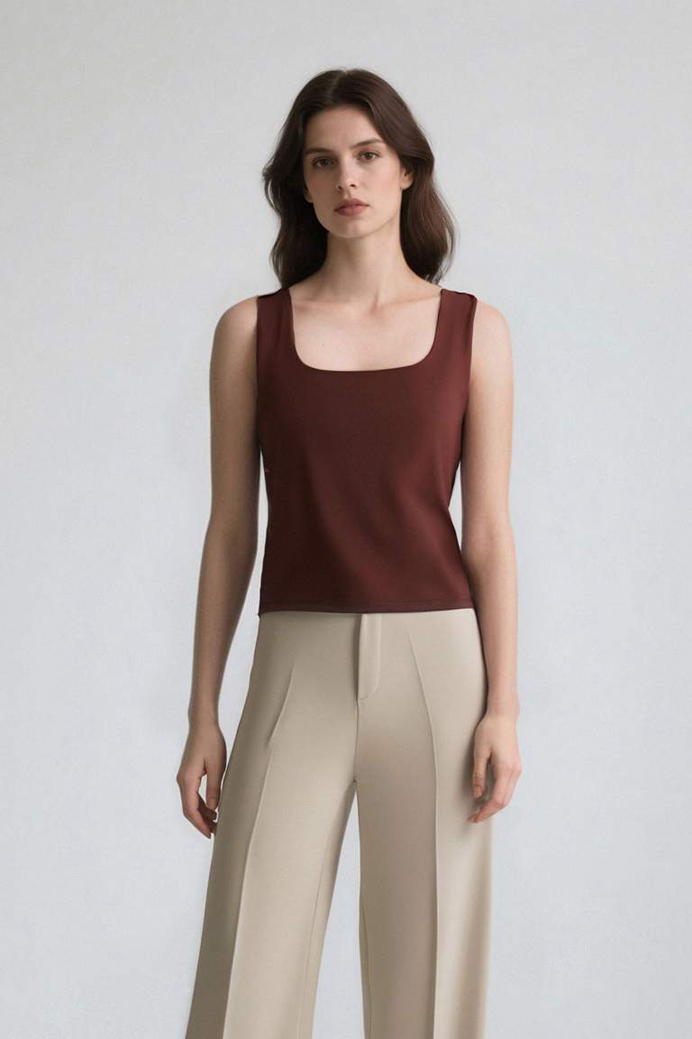 Slim Fit Dar Kesim Basic Düz Kare Yaka Atlet