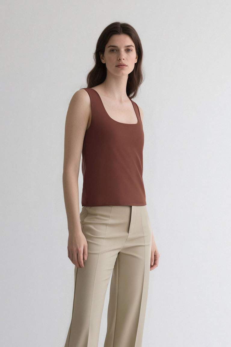 Slim Fit Dar Kesim Basic Düz Kare Yaka Atlet