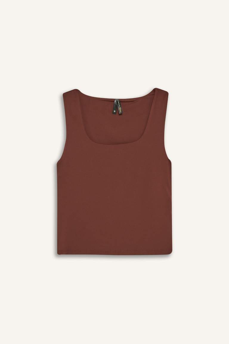 Slim Fit Dar Kesim Basic Düz Kare Yaka Atlet