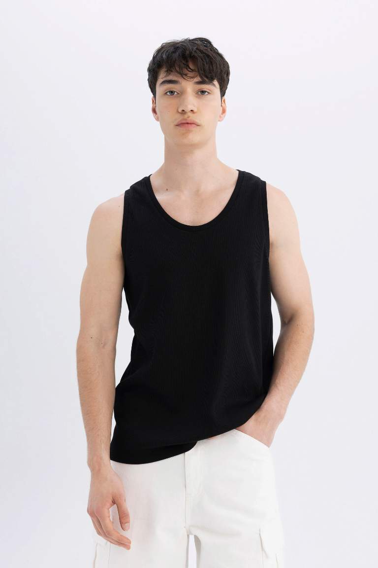 Slim Fit Ribana Crew Neck Short Sleeve Tank Top