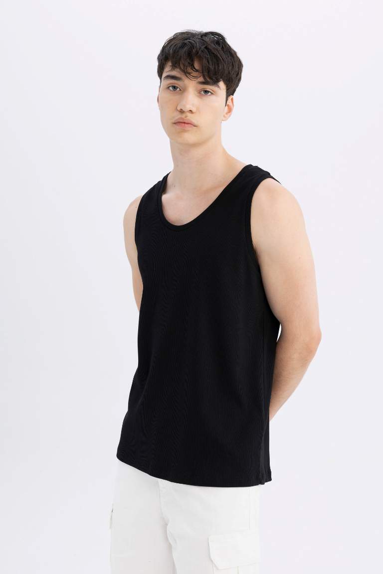 Slim Fit Ribana Crew Neck Short Sleeve Tank Top