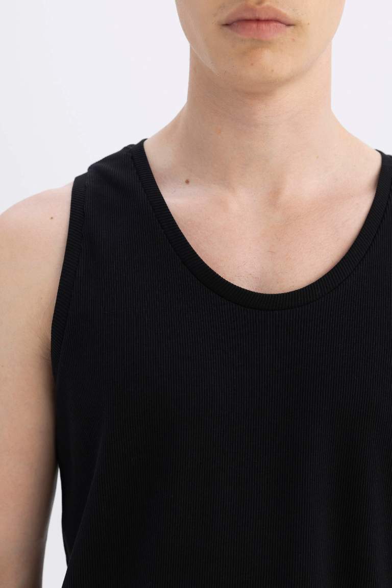 Slim Fit Ribana Crew Neck Short Sleeve Tank Top