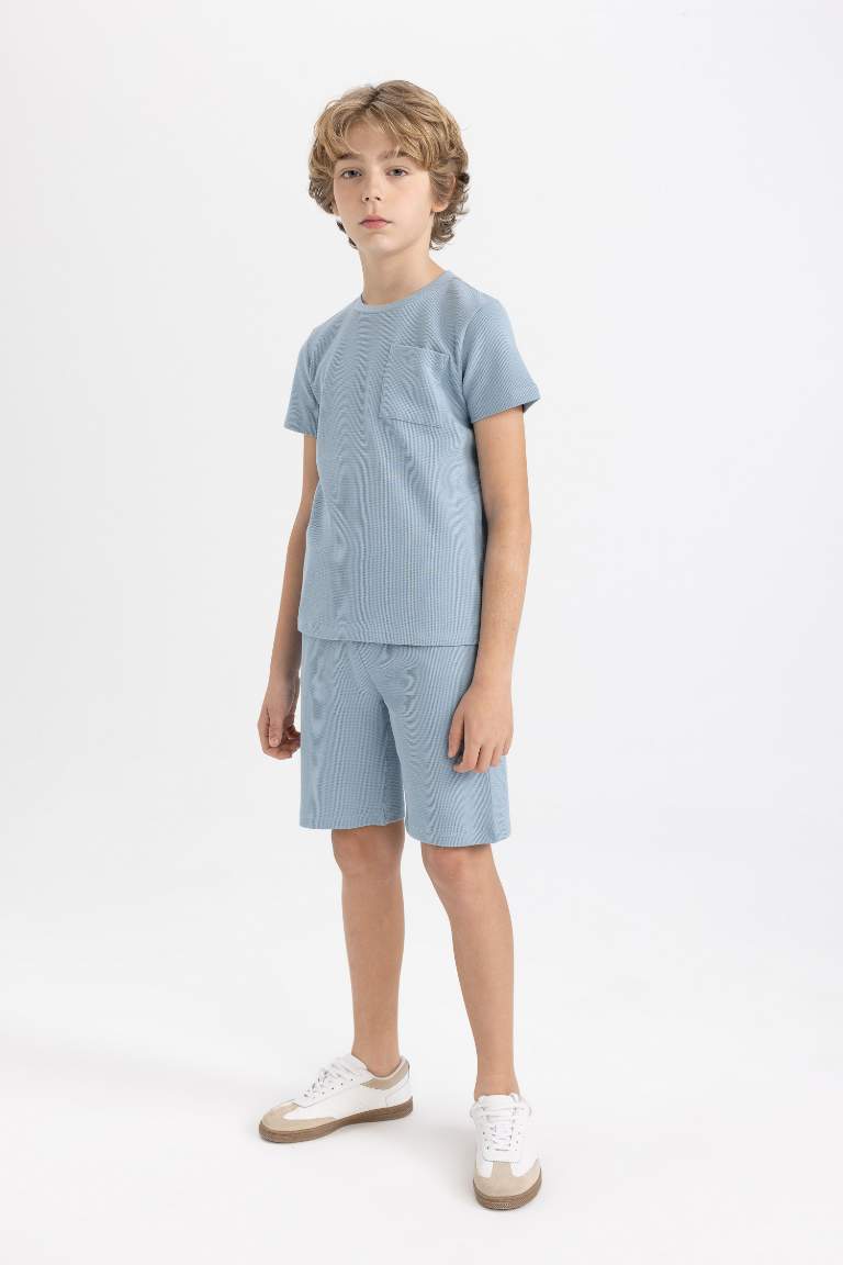 Boy Waffle Short Sleeve 2 Piece Pajama Set