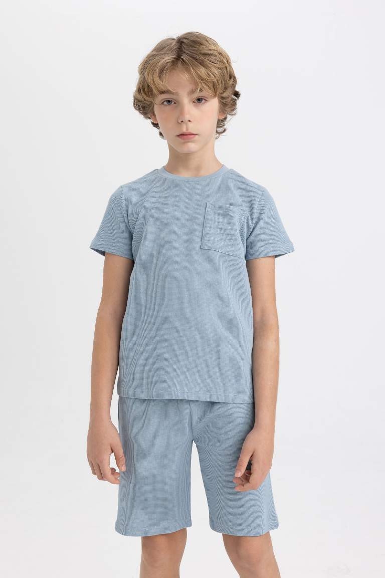 Boy Waffle Short Sleeve 2 Piece Pajama Set