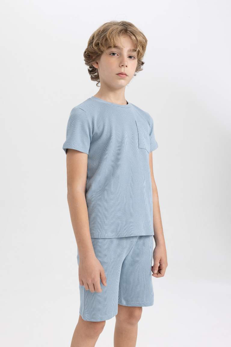 Boy Waffle Short Sleeve 2 Piece Pajama Set