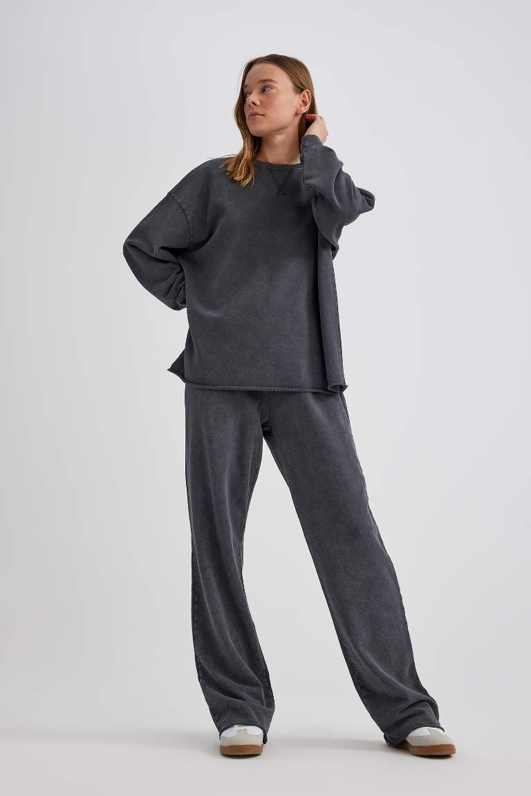 Wide Leg Yıkamalı Soluk Efektli Eşofman Altı