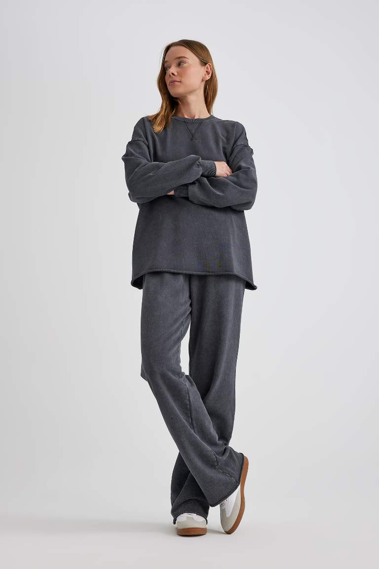 Wide Leg Yıkamalı Soluk Efektli Eşofman Altı