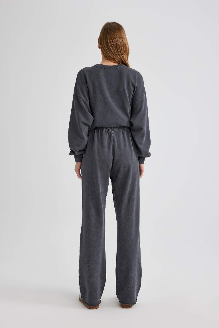 Wide Leg Yıkamalı Soluk Efektli Eşofman Altı