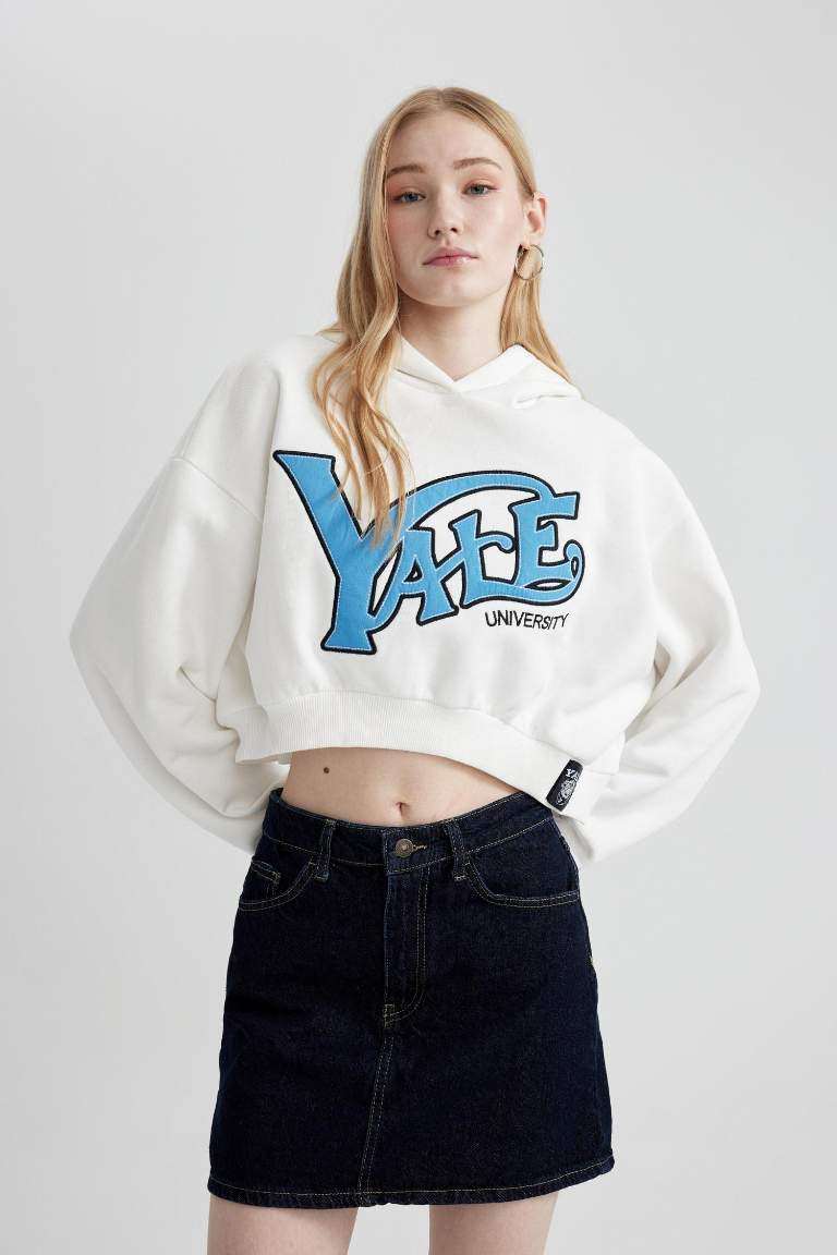 Yale University Oversize Fit Hooded Crop Sweatshirt