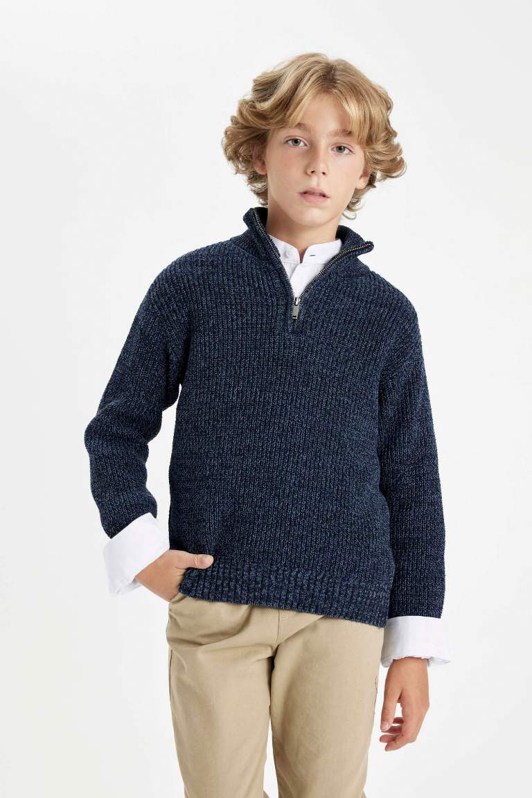 Boy Regular Fit Zippered Collar Knitwear Pullover