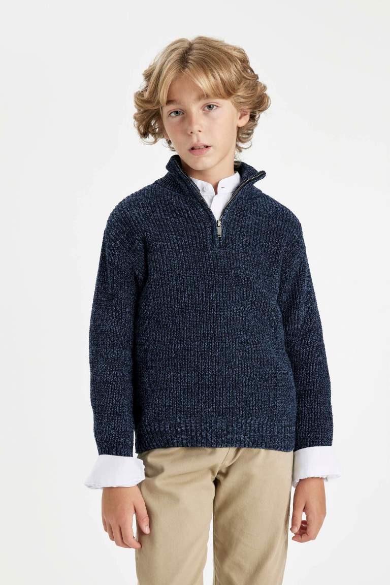 Boy Regular Fit Zippered Collar Knitwear Pullover