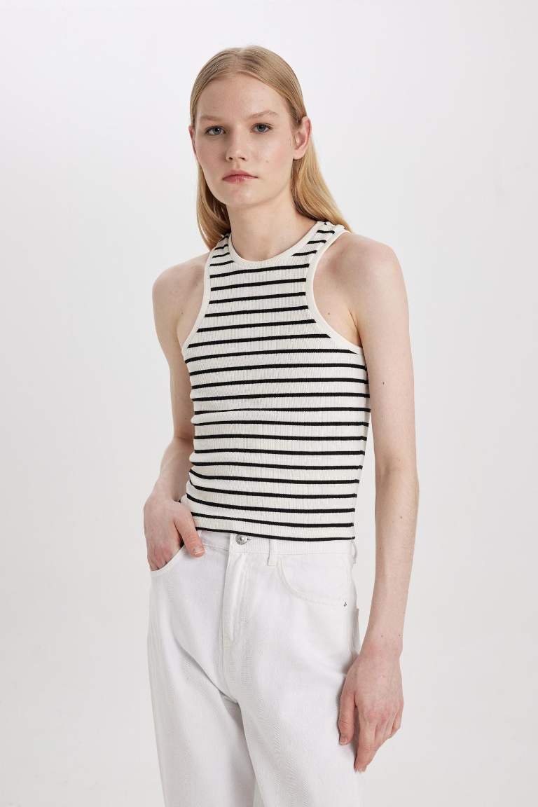 Slim Fit Striped Camisole Halter Collar Sleeveless Tank Top