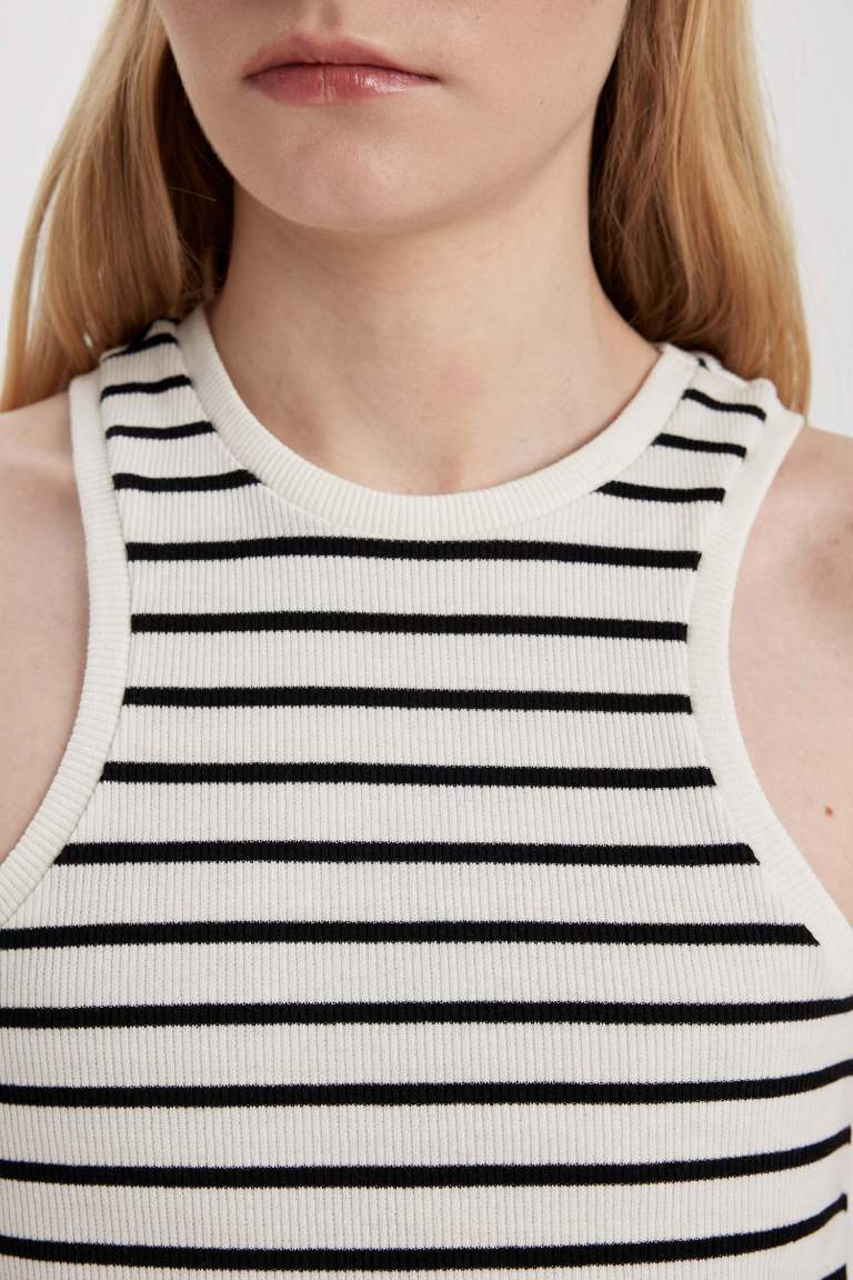 Slim Fit Striped Camisole Halter Collar Sleeveless Tank Top