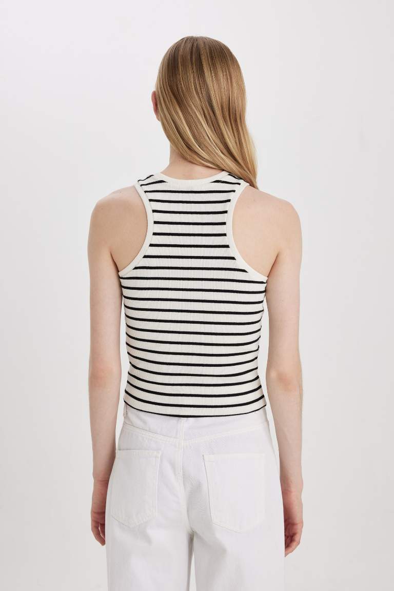 Slim Fit Striped Camisole Halter Collar Sleeveless Tank Top