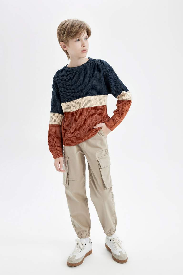 Boy Regular Fit Crew Neck Color Block Knitted Pullover