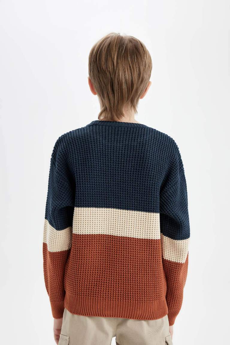 Boy Regular Fit Crew Neck Color Block Knitted Pullover