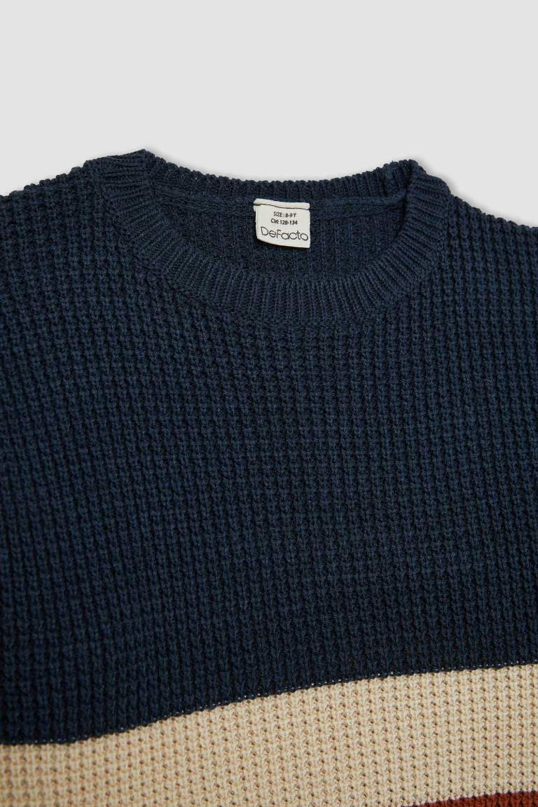 Boy Regular Fit Crew Neck Color Block Knitted Pullover