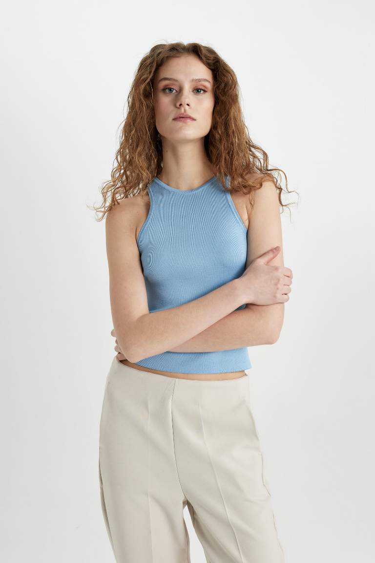 Fitted Halter Collar Crop Top