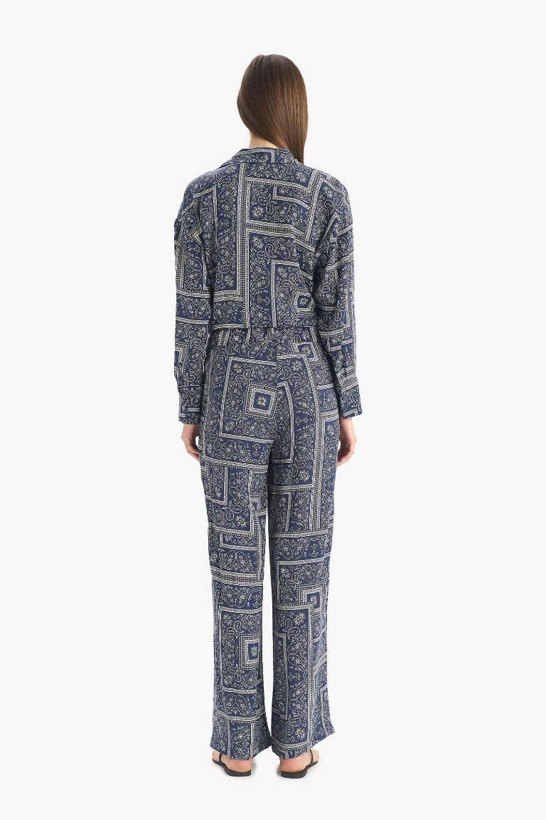 Regular Fit Şal Desenli Viskon Plaj Pantolonu-Fall in Love
