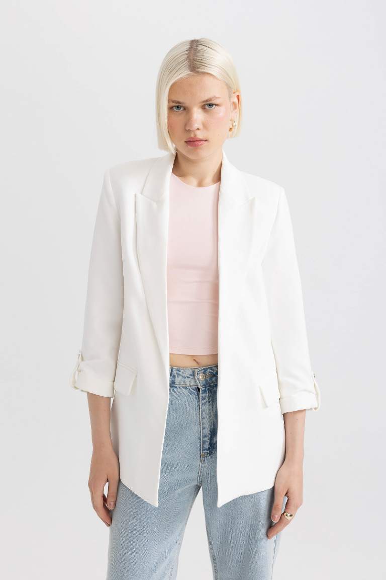 Regular Fit Ceket Yaka Basic Düz Blazer Ceket